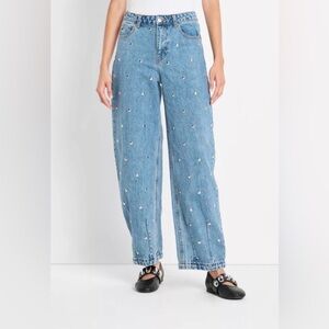 Future Collective NWT Light Blue Wide-Leg Barrel Embellished Women's Jeans